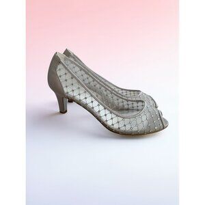 ADRIANNA PAPELL Silver Jeweled Peeptoe Dress Heels Size 8.5